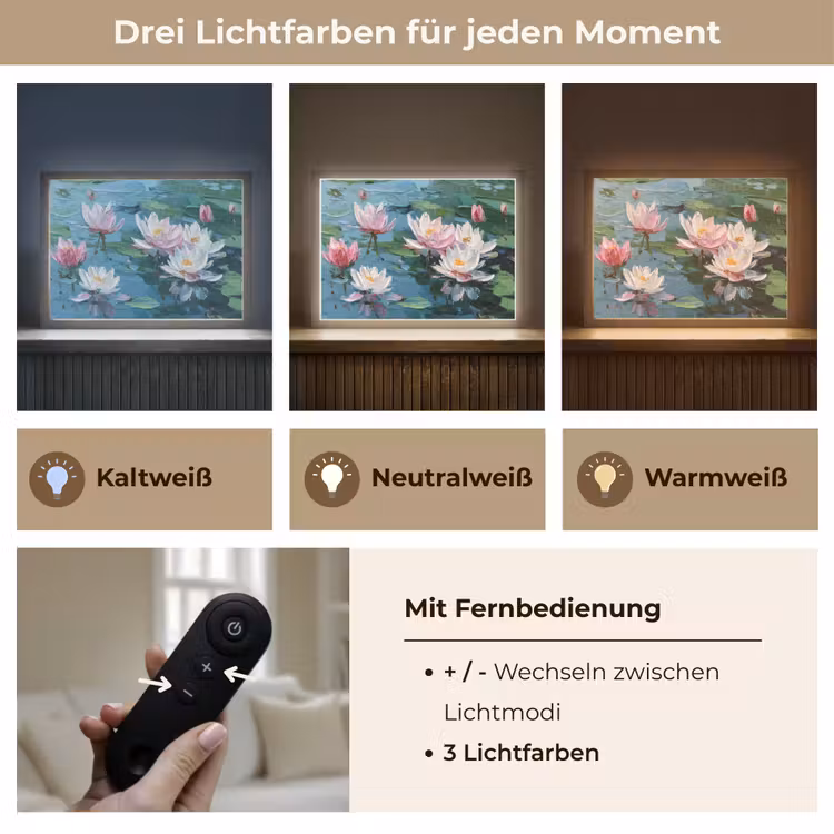 Waterlelies - Bloemen - Roze - Water Light Box met batterij (Wandlamp) middel -USP_lichtkleurDE