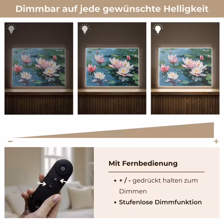 Waterlelies - Bloemen - Roze - Water Light Box met batterij (Wandlamp) middel -USP_dimbaarDE