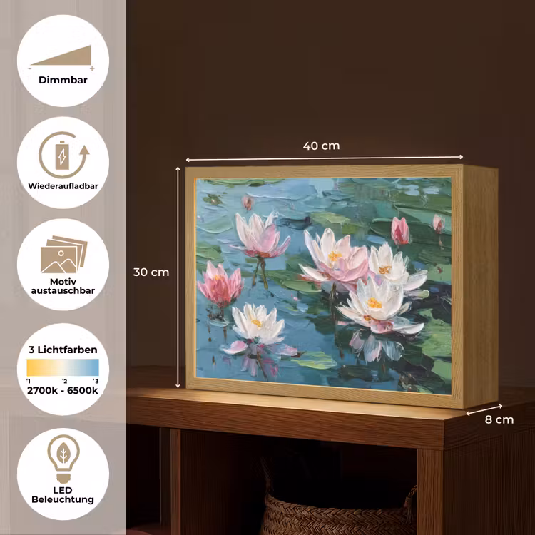 Waterlelies - Bloemen - Roze - Water Light Box met batterij (Wandlamp) middel -USP_websiteoverzichtDE