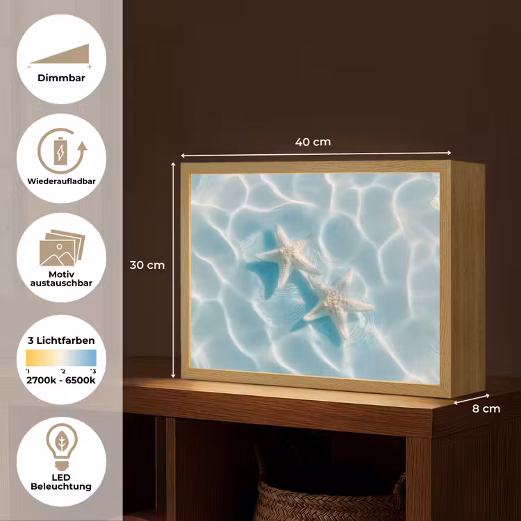 Zeesterren - Golvend water - Rustgevend Light Box met batterij (Wandlamp) middel -USP_websiteoverzichtDE