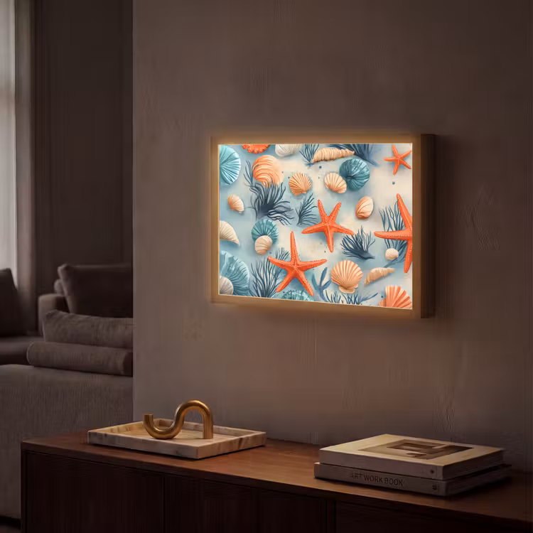 Zeesterren - Schelpen - Illustratie - Zand Light Box met batterij (Wandlamp) middel -sfeer1