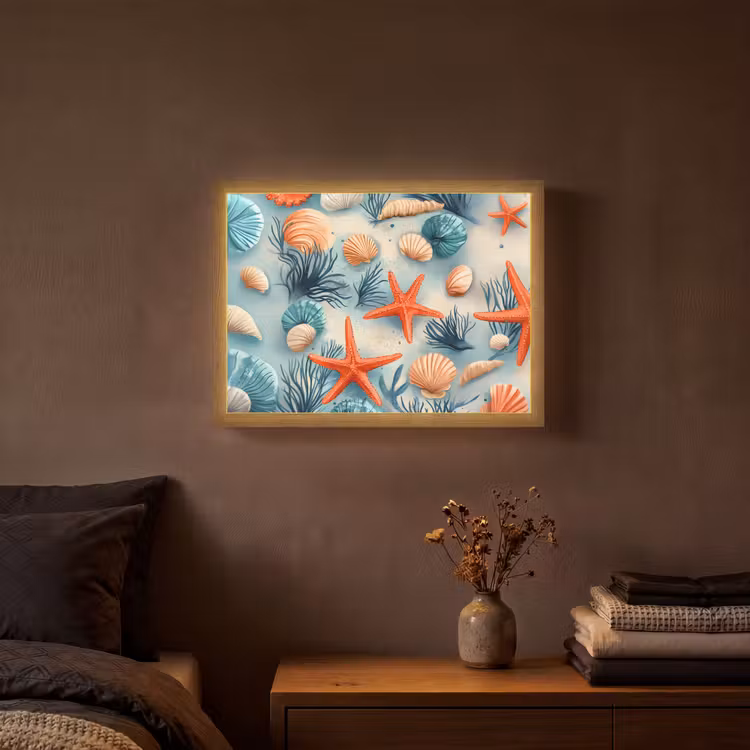 Zeesterren - Schelpen - Illustratie - Zand Light Box met batterij (Wandlamp) middel -sfeer4