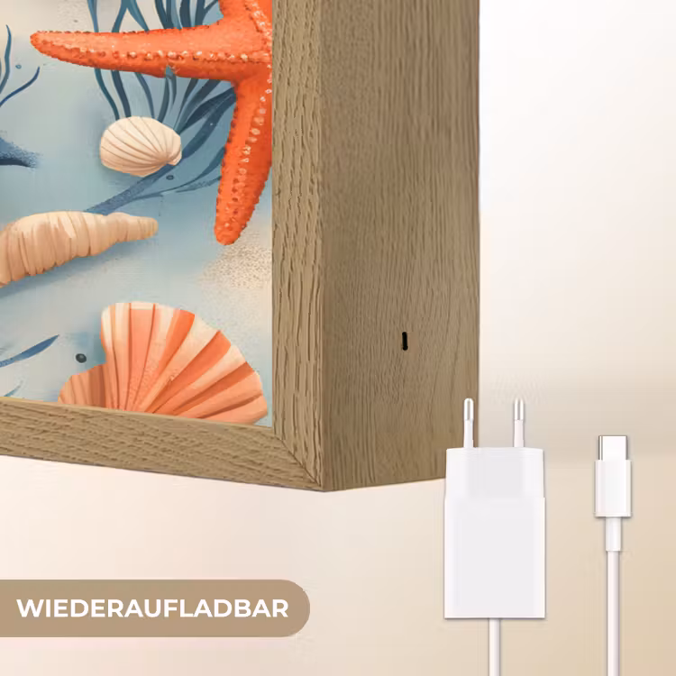 Zeesterren - Schelpen - Illustratie - Zand Light Box met batterij (Wandlamp) middel -USP_websiteoplaadbaarDE