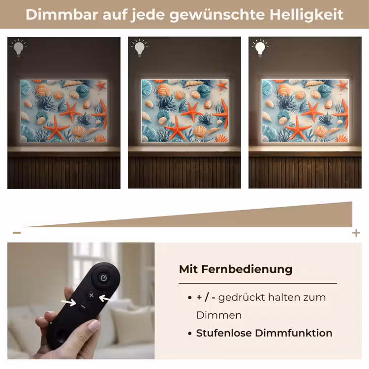 Zeesterren - Schelpen - Illustratie - Zand Light Box met batterij (Wandlamp) middel -USP_dimbaarDE