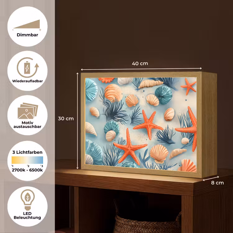 Zeesterren - Schelpen - Illustratie - Zand Light Box met batterij (Wandlamp) middel -USP_websiteoverzichtDE