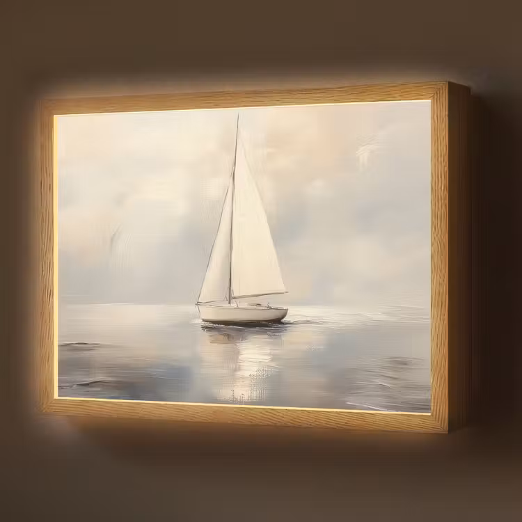 Zeilschip - Zee - Bewolkt Light Box met batterij (Wandlamp) middel -z3d_website