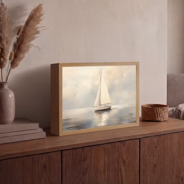 Zeilschip - Zee - Bewolkt Light Box met batterij (Wandlamp) middel -sfeer2