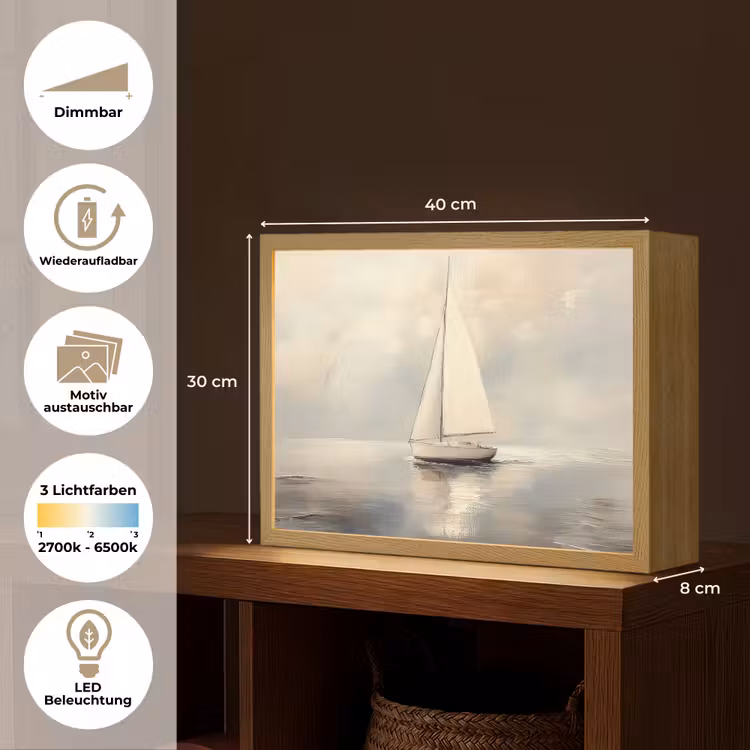 Zeilschip - Zee - Bewolkt Light Box met batterij (Wandlamp) middel -USP_websiteoverzichtDE