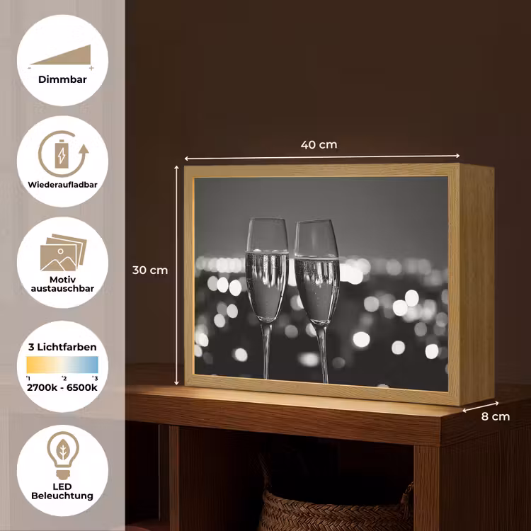 Bubbels - Proosten - Champagneglazen - Stadslichten Light Box met batterij (Wandlamp) middel -USP_websiteoverzichtDE