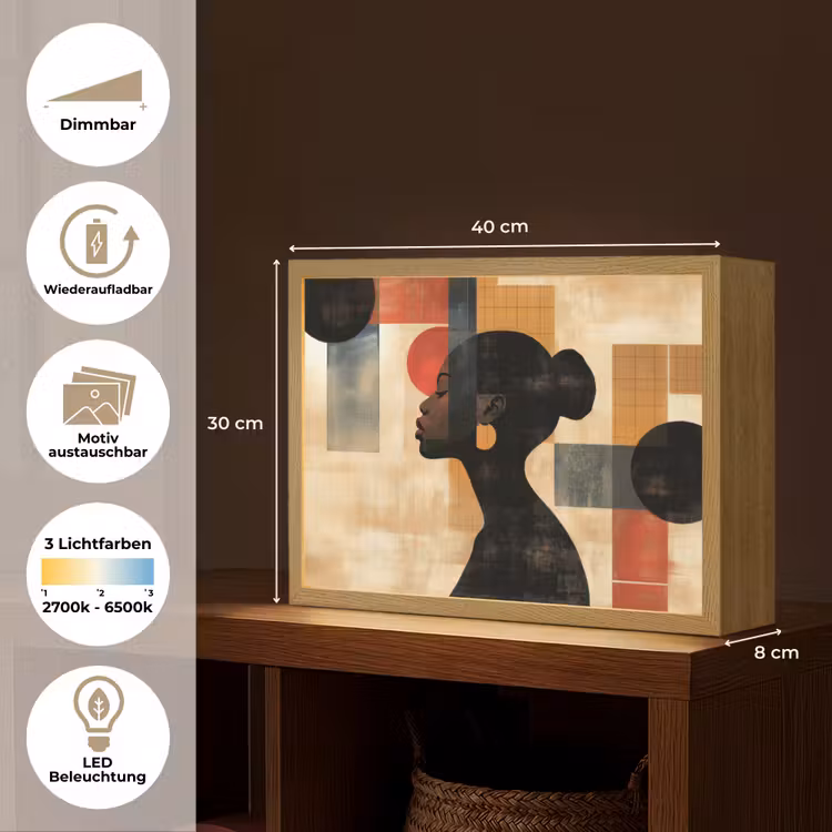 Zijaanzicht - Vrouw - Vormen Light Box met batterij (Wandlamp) middel -USP_websiteoverzichtDE