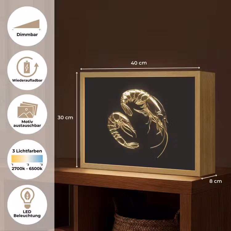 Garnalen - Zwart - Goud - Dieren Light Box met batterij (Wandlamp) middel -USP_websiteoverzichtDE