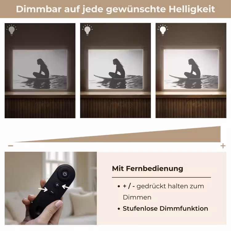 Silhouet - Vrouw - Surfplank - Water Light Box met batterij (Wandlamp) middel -USP_dimbaarDE