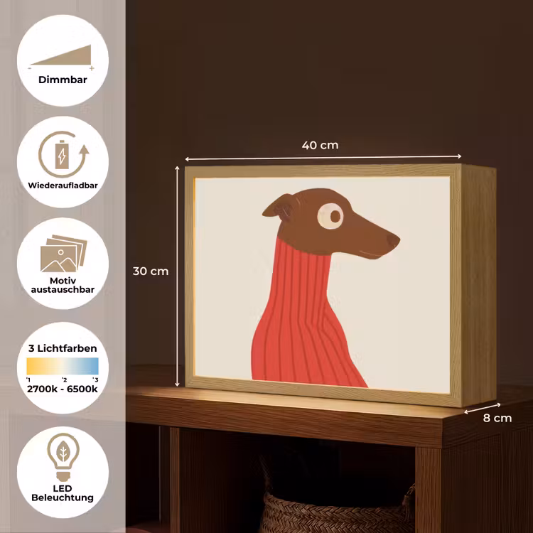 Silhouet - Hond - Trui - Rood Light Box met batterij (Wandlamp) middel -USP_websiteoverzichtDE