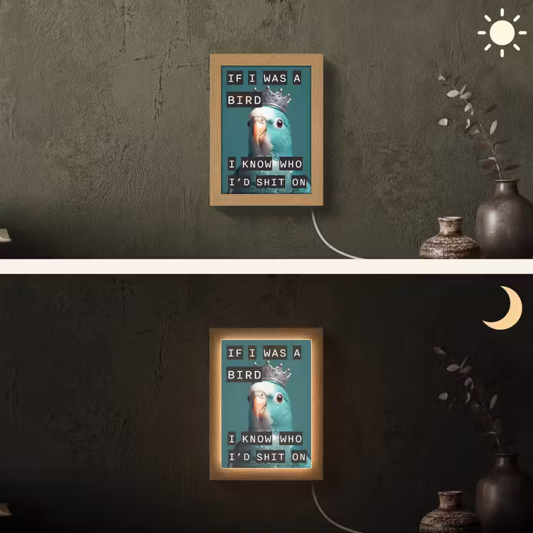 Parkiet - Turquoise - Quotes - Decoratie Light Box met kabel (Wandlamp) klein -sfeer3