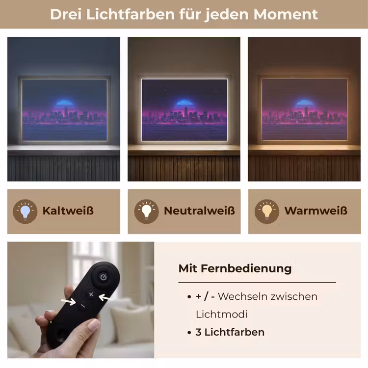 Skyline - Zon - Neon - Rasterpatroon Light Box met batterij (Wandlamp) middel -USP_lichtkleurDE