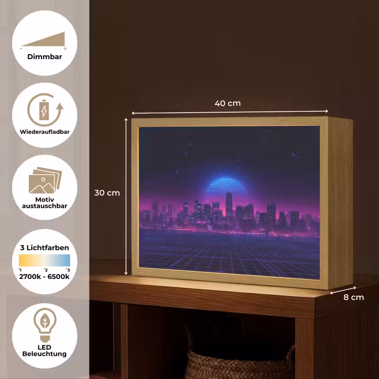 Skyline - Zon - Neon - Rasterpatroon Light Box met batterij (Wandlamp) middel -USP_websiteoverzichtDE