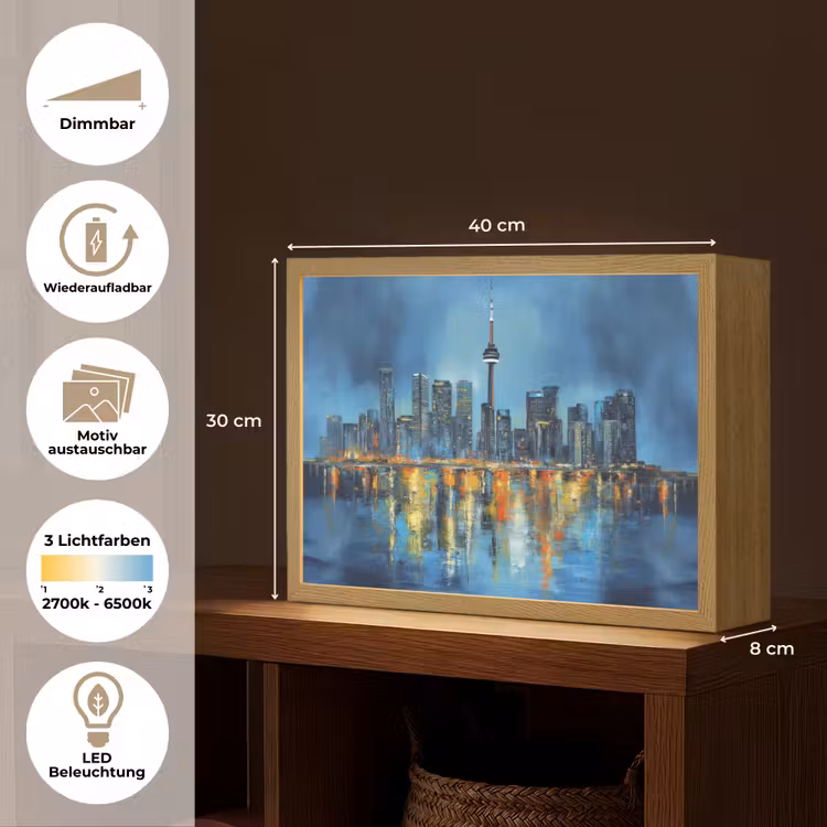 Skyline Toronto - Water - Stadslichten - Toren Light Box met batterij (Wandlamp) middel -USP_websiteoverzichtDE