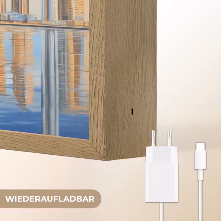 Skyline - Wolkenkrabbers - Water - Blauw Light Box met batterij (Wandlamp) middel -USP_websiteoplaadbaarDE