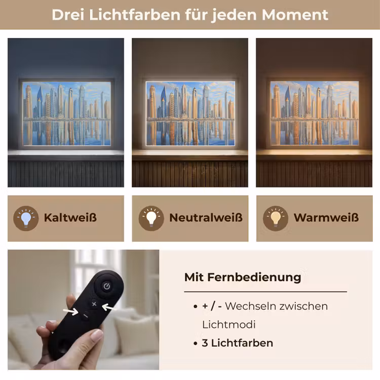 Skyline - Wolkenkrabbers - Water - Blauw Light Box met batterij (Wandlamp) middel -USP_lichtkleurDE
