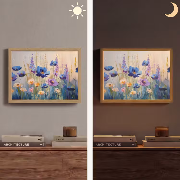 Zomers - Wilde bloemen - Penseelstreken Light Box met batterij (Wandlamp) middel -sfeer3
