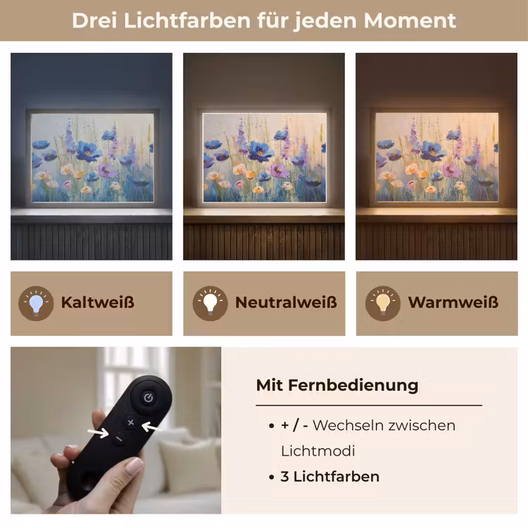 Zomers - Wilde bloemen - Penseelstreken Light Box met batterij (Wandlamp) middel -USP_lichtkleurDE