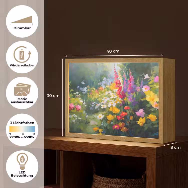 Zomertuin - Sfeervol - Bloemen Light Box met batterij (Wandlamp) middel -USP_websiteoverzichtDE