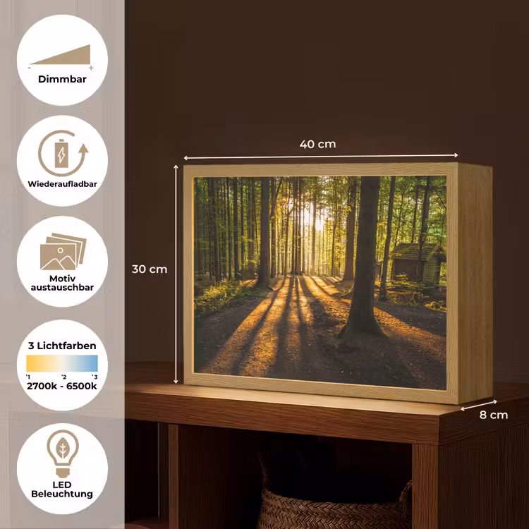 Zon - Bomen - Bos - Landschap - Natuur Light Box met batterij (Wandlamp) middel -USP_websiteoverzichtDE