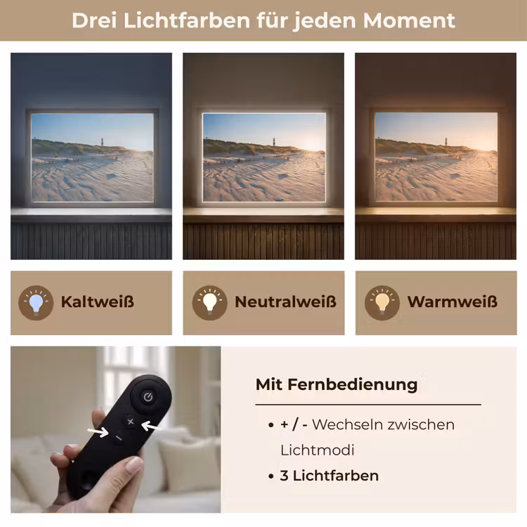Zon - Duinen - Strand - Vuurtoren Light Box met batterij (Wandlamp) middel -USP_lichtkleurDE