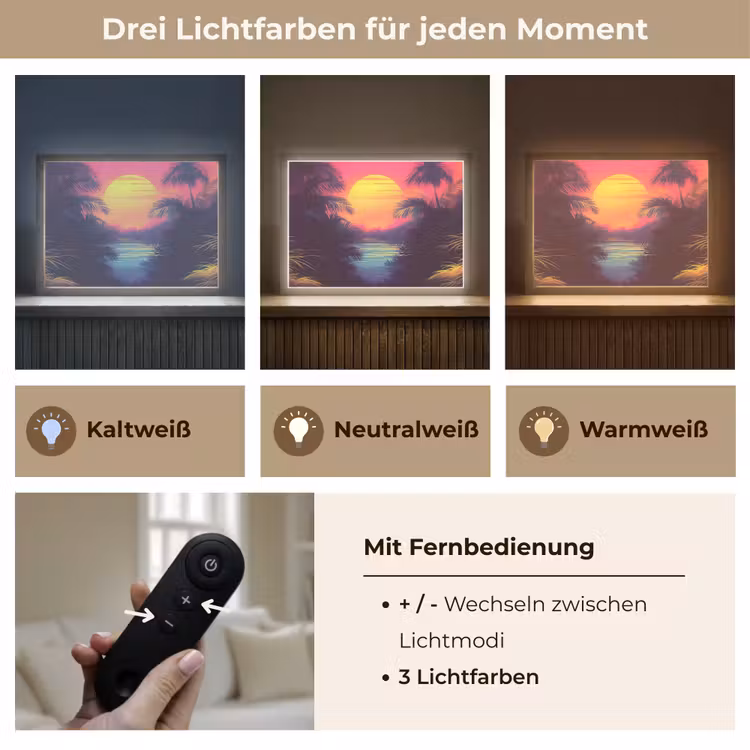 Zon - Geel - Palmbomen - Tropisch Light Box met batterij (Wandlamp) middel -USP_lichtkleurDE