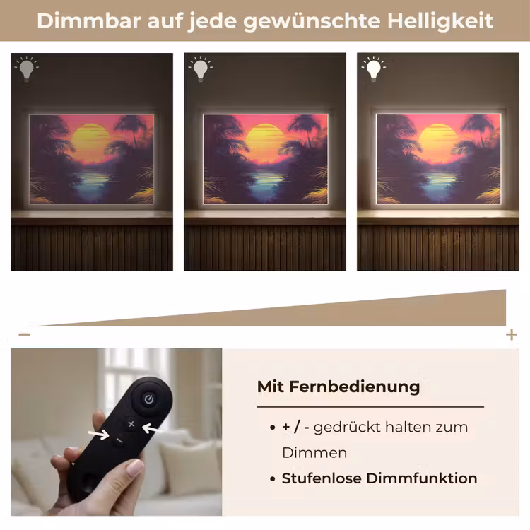 Zon - Geel - Palmbomen - Tropisch Light Box met batterij (Wandlamp) middel -USP_dimbaarDE