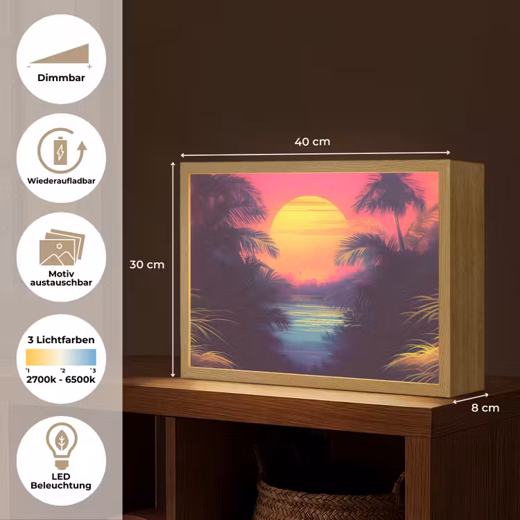 Zon - Geel - Palmbomen - Tropisch Light Box met batterij (Wandlamp) middel -USP_websiteoverzichtDE