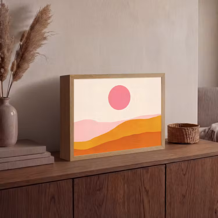 Zon - Heuvels - Abstract - Roze Light Box met batterij (Wandlamp) middel -sfeer2