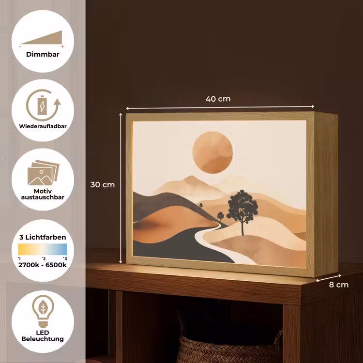 Zon - Heuvels - Boom - Abstract Light Box met batterij (Wandlamp) middel -USP_websiteoverzichtDE