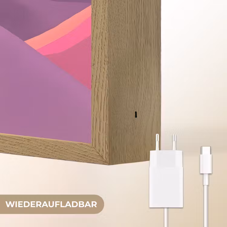 Zon - Heuvels - Paars - Abstract Light Box met batterij (Wandlamp) middel -USP_websiteoplaadbaarDE