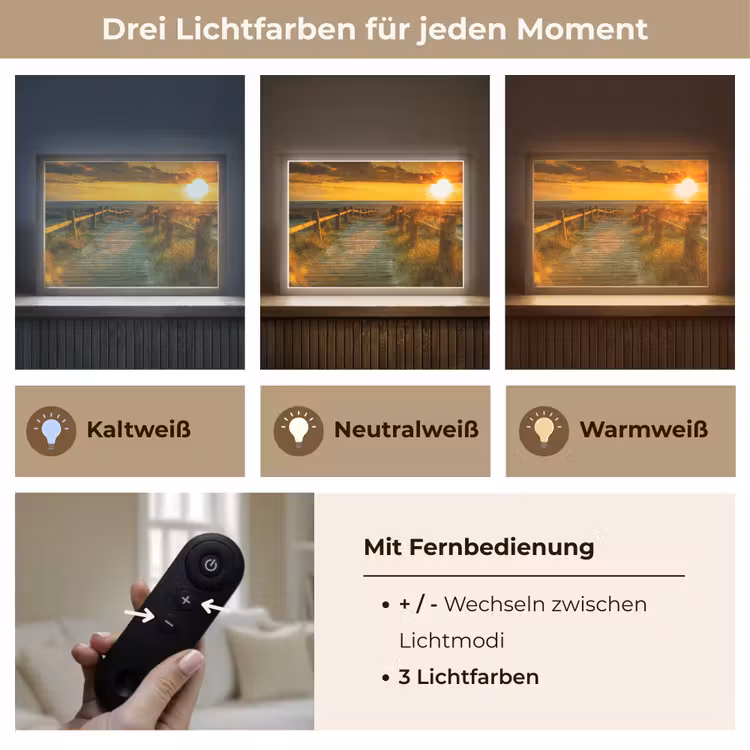 Zon - Strand - Duin - Horizon - Gras - Pad - Oranje Light Box met batterij (Wandlamp) middel -USP_lichtkleurDE