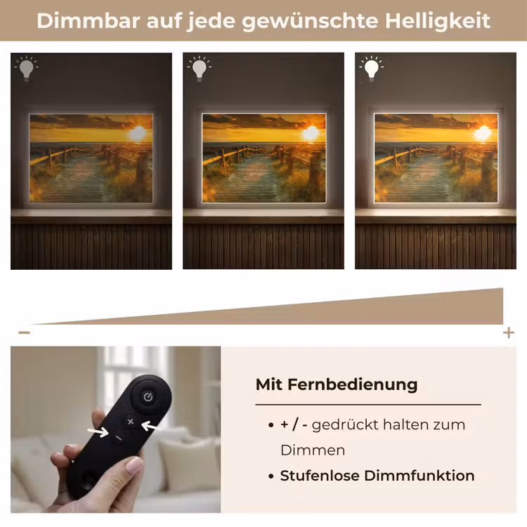 Zon - Strand - Duin - Horizon - Gras - Pad - Oranje Light Box met batterij (Wandlamp) middel -USP_dimbaarDE