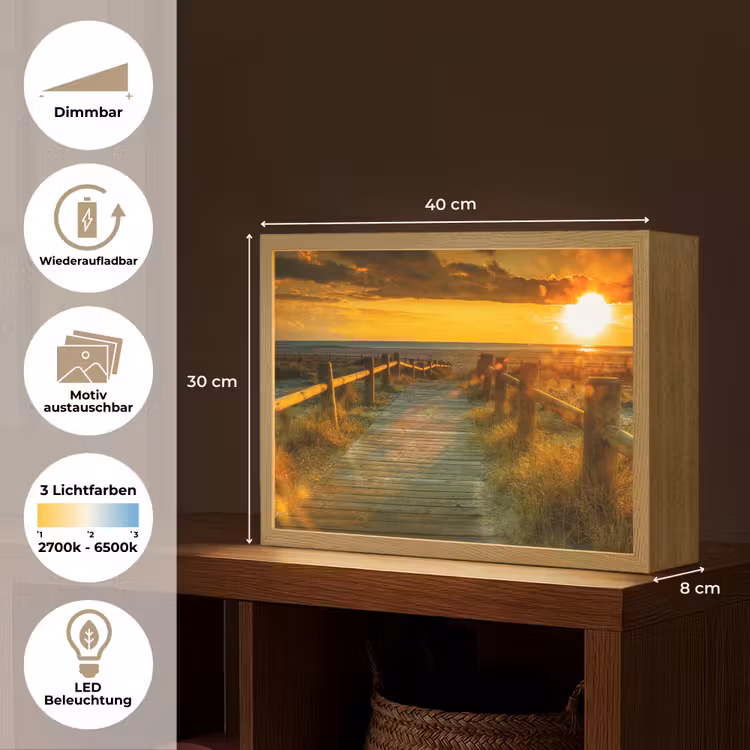 Zon - Strand - Duin - Horizon - Gras - Pad - Oranje Light Box met batterij (Wandlamp) middel -USP_websiteoverzichtDE