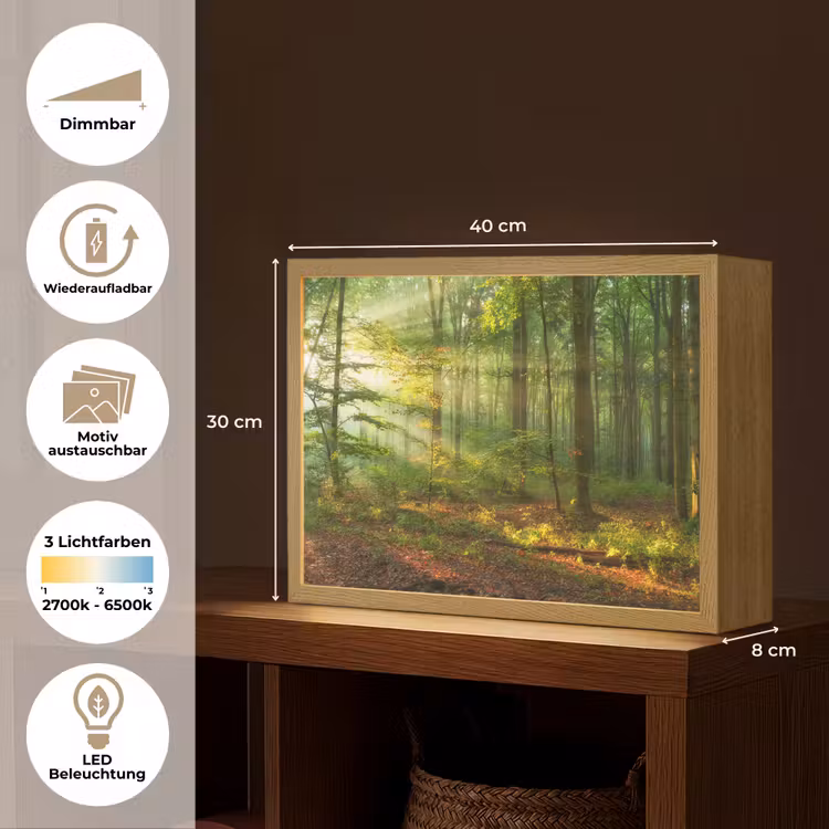 Zon - Bos - Bomen - Natuur - Herfst Light Box met batterij (Wandlamp) middel -USP_websiteoverzichtDE