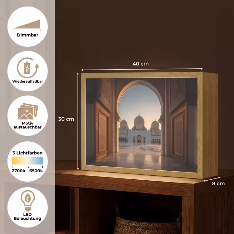 Zonsopkomst - Witte koepels - Plein - Moskee Light Box met batterij (Wandlamp) middel -USP_websiteoverzichtDE