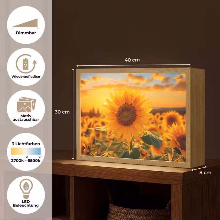 Zonnebloem - Bloemen - Geel - Bloemenveld met zonnebloemen Light Box met batterij (Wandlamp) middel -USP_websiteoverzichtDE