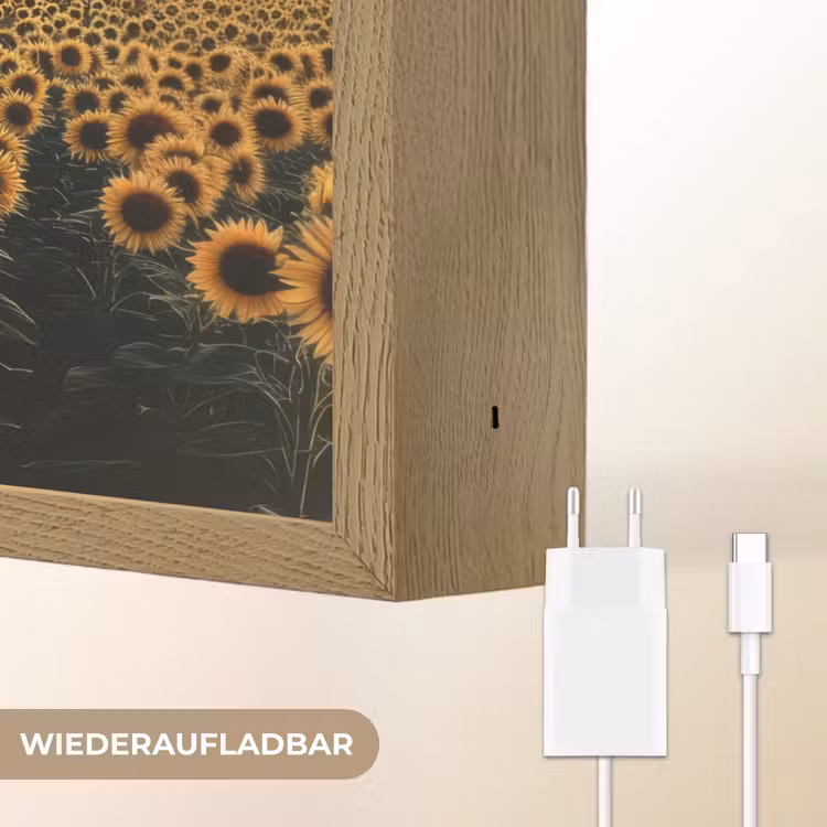 Zonnebloem - Veld - Windmolen Light Box met batterij (Wandlamp) middel -USP_websiteoplaadbaarDE