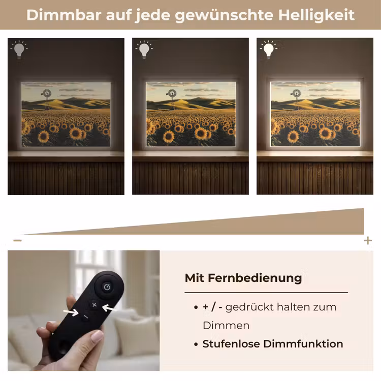 Zonnebloem - Veld - Windmolen Light Box met batterij (Wandlamp) middel -USP_dimbaarDE