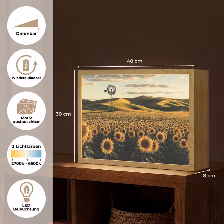 Zonnebloem - Veld - Windmolen Light Box met batterij (Wandlamp) middel -USP_websiteoverzichtDE