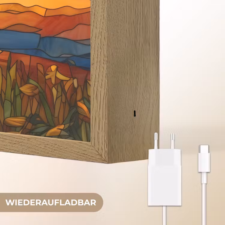 Zonnebloem - Mozaïek - Zonsondergang - Geel Light Box met batterij (Wandlamp) middel -USP_websiteoplaadbaarDE