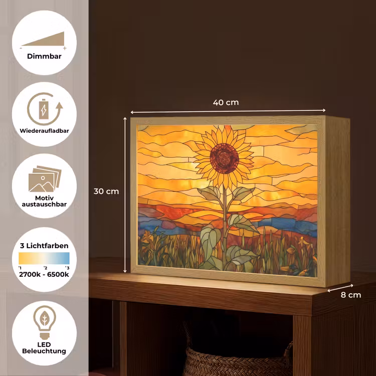 Zonnebloem - Mozaïek - Zonsondergang - Geel Light Box met batterij (Wandlamp) middel -USP_websiteoverzichtDE