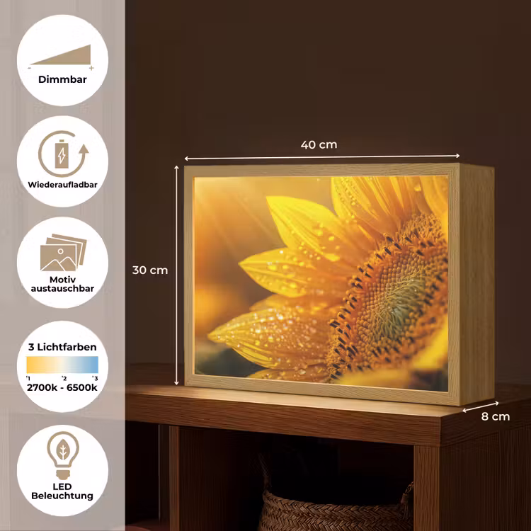 Zonnebloem - Dauwdruppels - Geel - Zonlicht Light Box met batterij (Wandlamp) middel -USP_websiteoverzichtDE