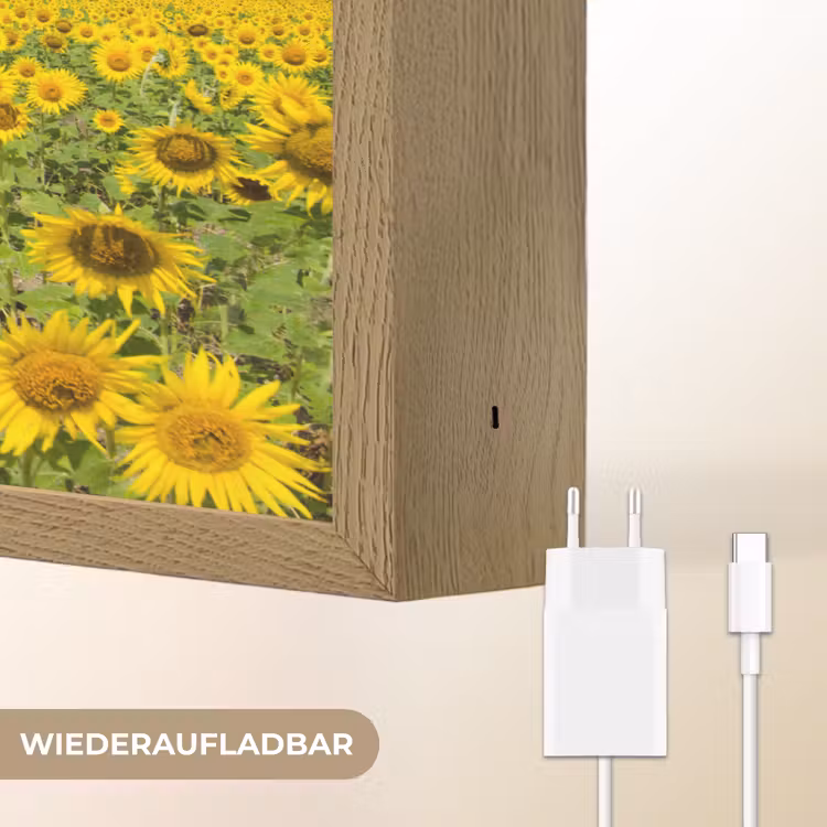 Zonnebloemen - Bloemen - Wolken - Natuur - Geel - Landschap Light Box met batterij (Wandlamp) middel -USP_websiteoplaadbaarDE