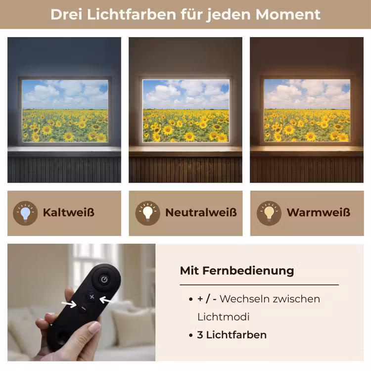 Zonnebloemen - Bloemen - Wolken - Natuur - Geel - Landschap Light Box met batterij (Wandlamp) middel -USP_lichtkleurDE