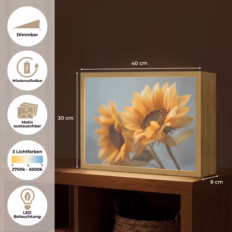 Zonnebloemen - Geel - Wazig Light Box met batterij (Wandlamp) middel -USP_websiteoverzichtDE