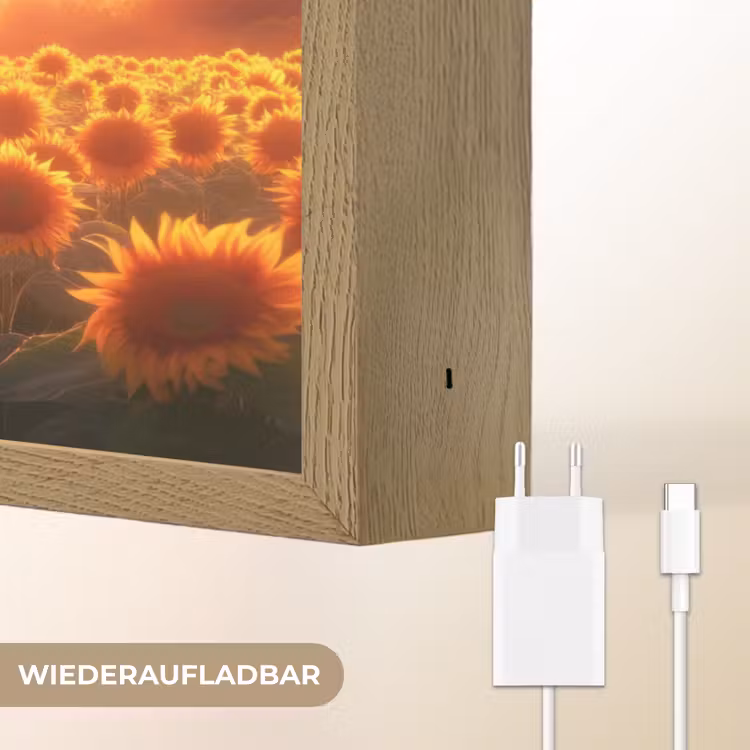 Zonnebloemen - Zonsondergang - Landschap Light Box met batterij (Wandlamp) middel -USP_websiteoplaadbaarDE